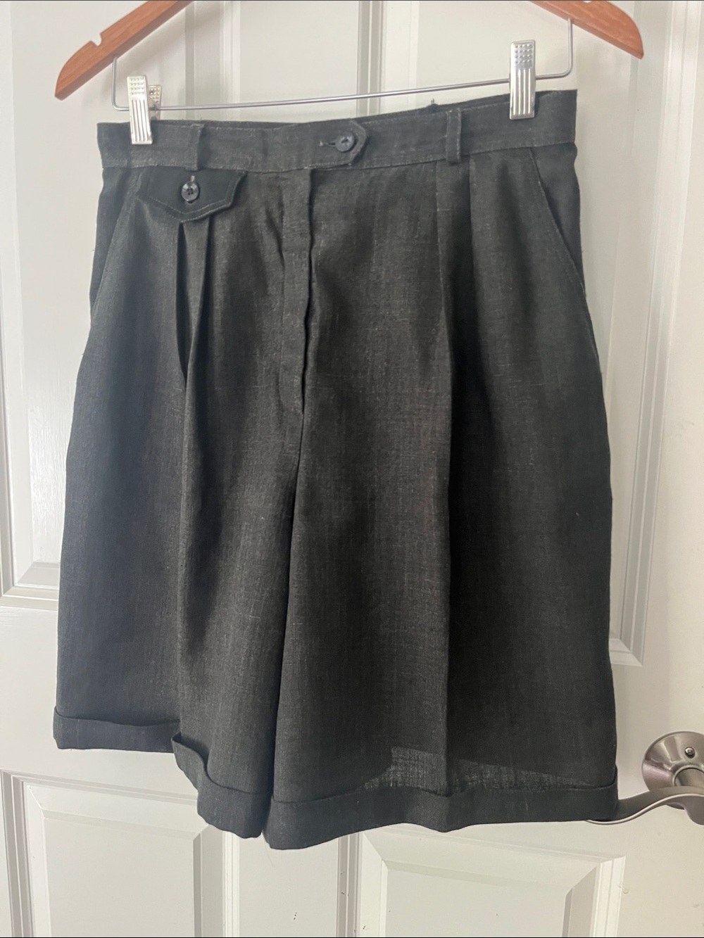 Vintage Linen HighWaisted Culottes pleated jorts pockets black retro Giorgio